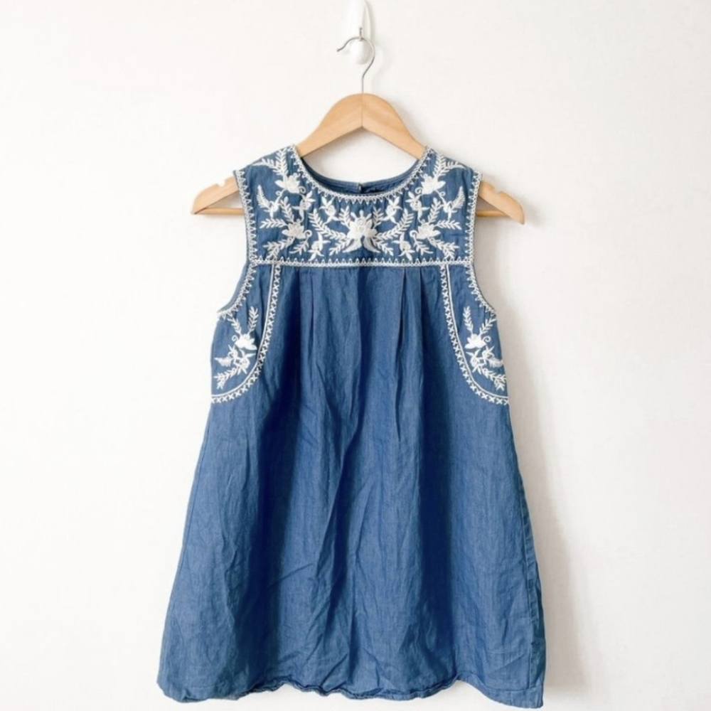 Design Lab Blue Chambray Embroidered Lace Tunic Shirt Sz S